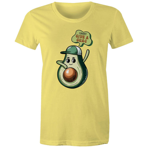 Avocado, I Don't Give A Guac - Womens T-shirt Yellow Womens T-shirt Food Printed In Australia