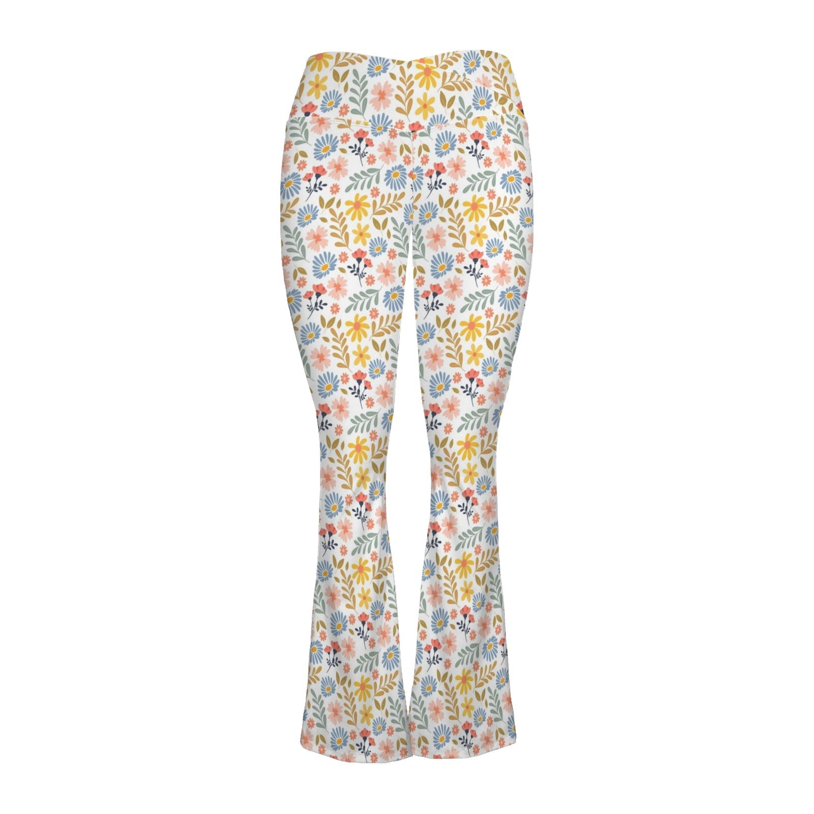 Boho Flowers And Leaves High Waist Crossover Tummy Control Flare Leggings High Waist Flare Leggings Plants Printed Offshore