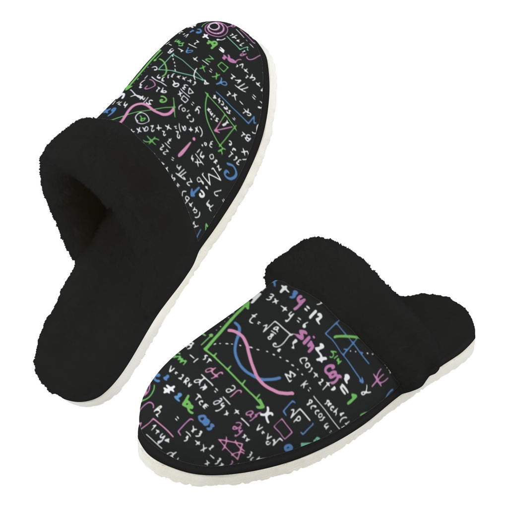 Equations In Green And Pink Men's Fur Trim Thick-Sole Indoor Slippers 2XL Men's Fur Trimmed Slippers Maths Printed Offshore