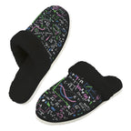 Equations In Green And Pink Men's Fur Trim Thick-Sole Indoor Slippers 2XL Men's Fur Trimmed Slippers Maths Printed Offshore