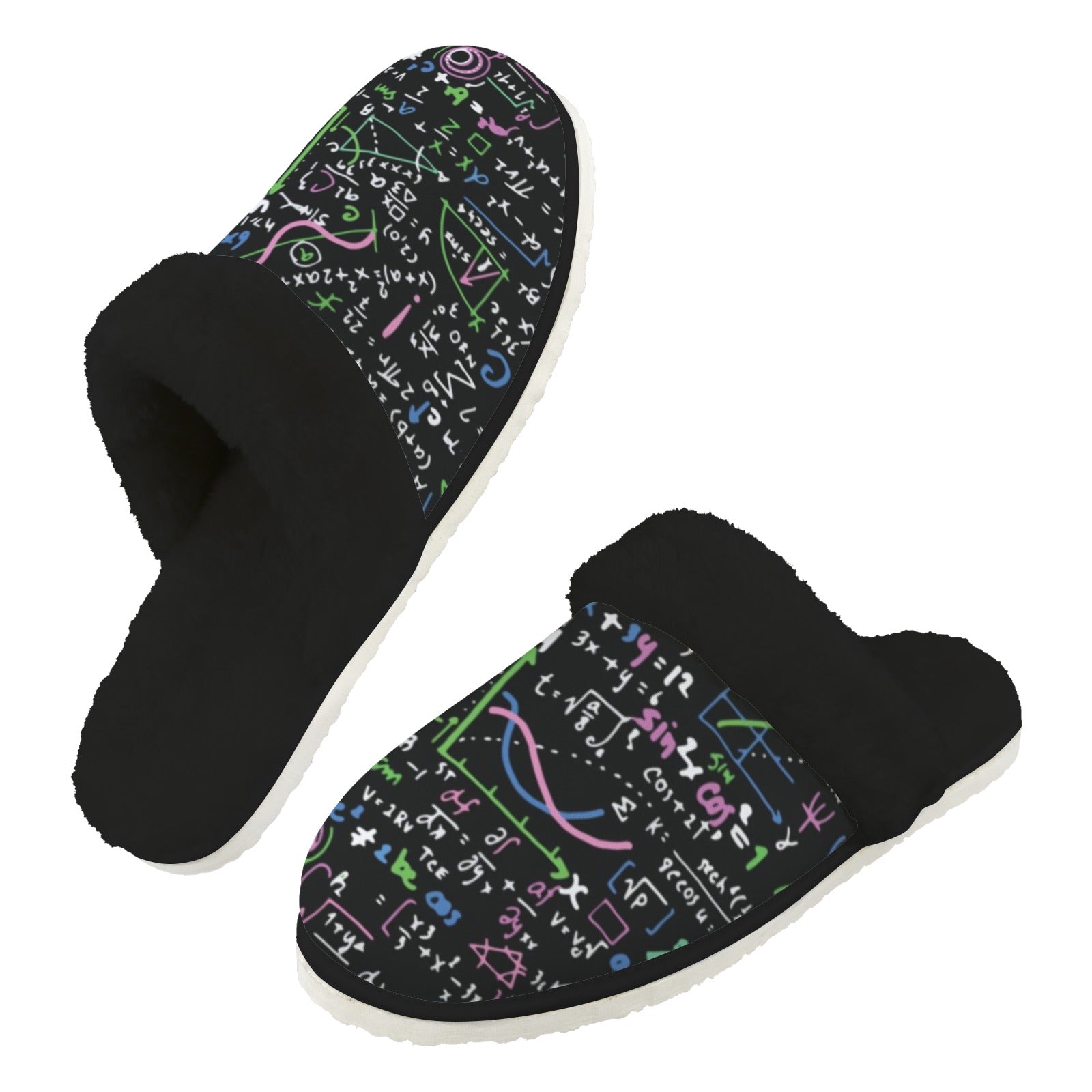 Equations In Green And Pink Men's Fur Trim Thick-Sole Indoor Slippers 2XL Men's Fur Trimmed Slippers Maths Printed Offshore