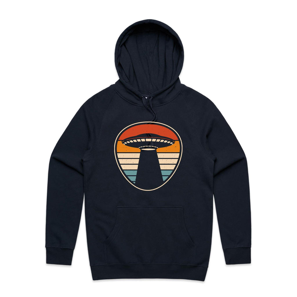 UFO, Retro Stripes - Mens Hoodie Navy Mens Hoodie Printed In Australia Sci Fi