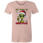 Just Waiting For Christmas, Alien - Womens T-shirt Pale Pink Womens Christmas T-shirt Christmas Printed In Australia