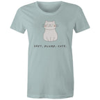 Cat, Soft, Plump Cute - Womens T-shirt Pale Blue Womens T-shirt animal Printed In Australia