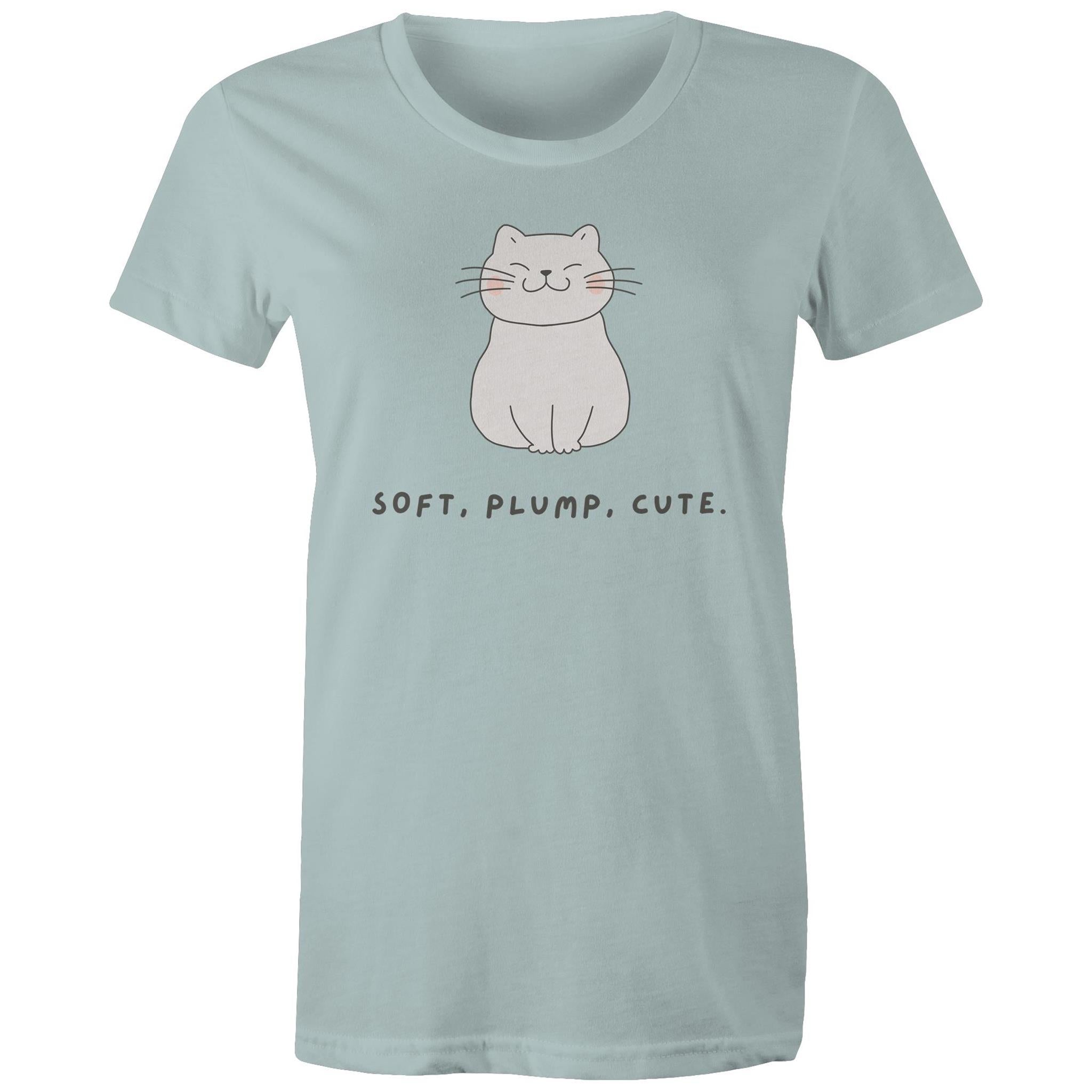 Cat, Soft, Plump Cute - Womens T-shirt Pale Blue Womens T-shirt animal Printed In Australia