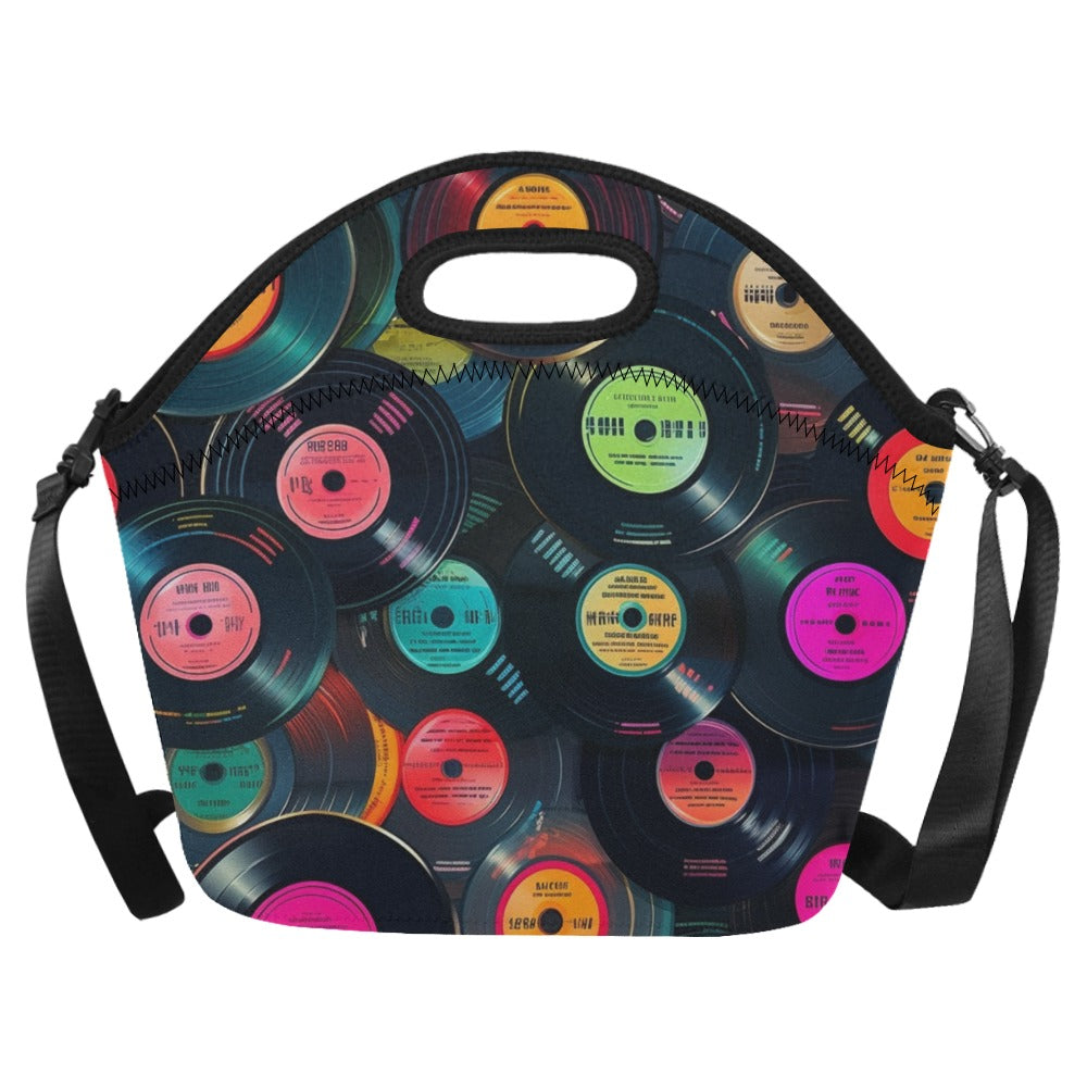Retro Vinyl Records Neoprene Lunch Bag One Size Neoprene Lunch Bag Music Printed Offshore Retro