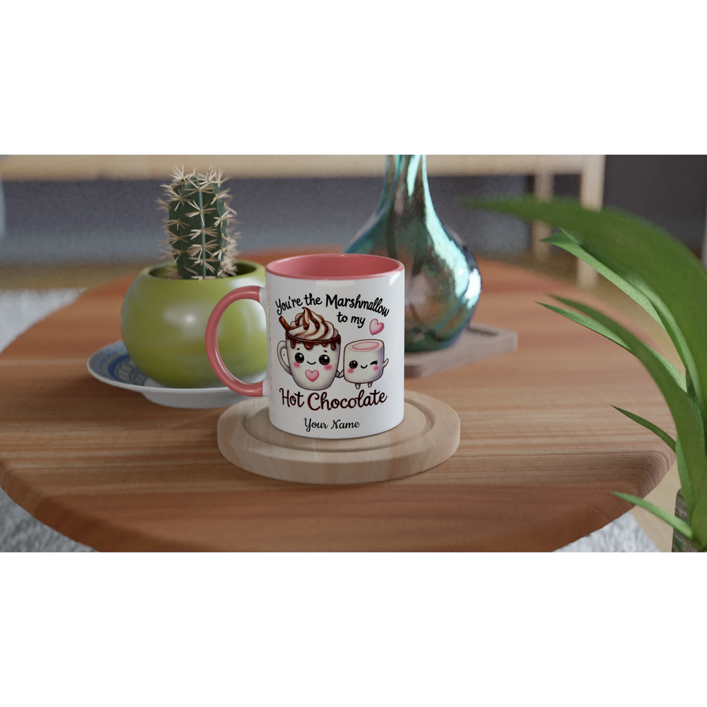 Personalised - You're The Marshmallow To My Hot Chocolate, Valentine - White 11oz Ceramic Mug with Colour Inside Personalised 11oz Mug