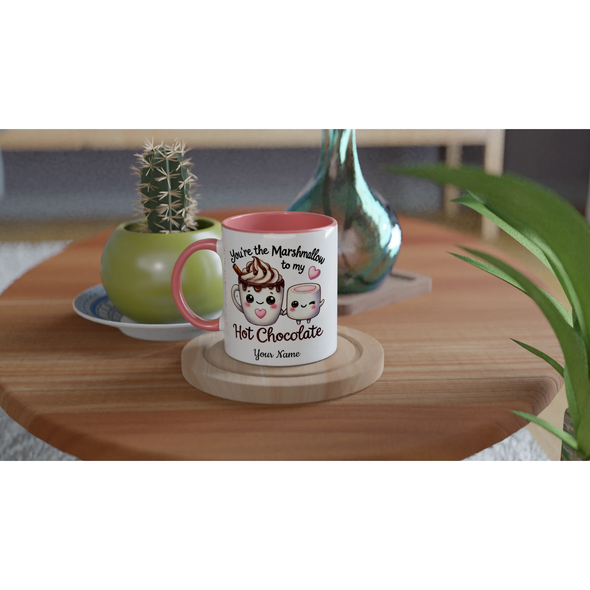 Personalised - You're The Marshmallow To My Hot Chocolate, Valentine - White 11oz Ceramic Mug with Colour Inside Personalised 11oz Mug