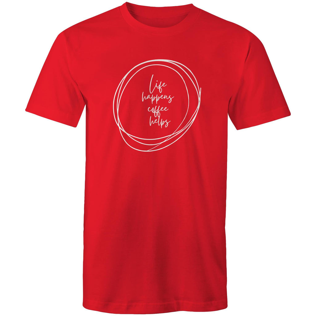 Life Happens, Coffee Helps - Mens T-Shirt Red Mens T-shirt Coffee Printed In Australia