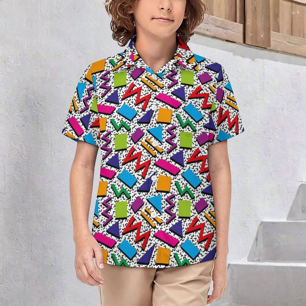Graphic 80's Kids Youth Short Sleeve Button Up Shirt