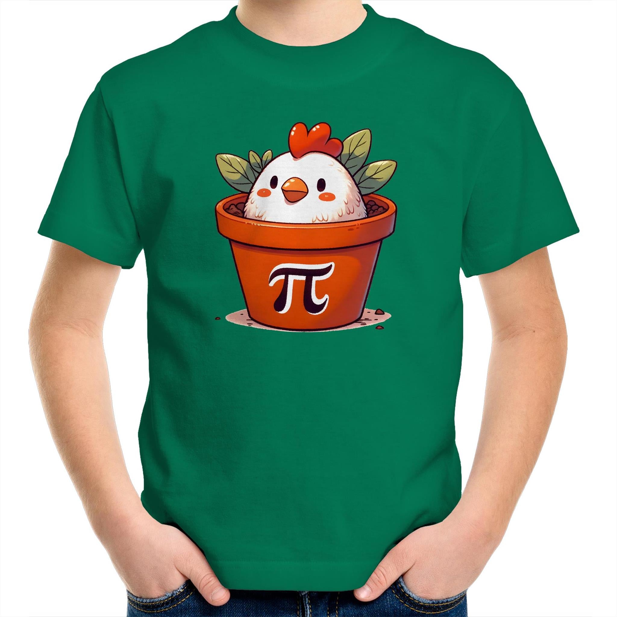 Chicken Pot Pi - Kids Youth T-Shirt Kelly Green Kids Youth T-shirt animal Maths Printed In Australia