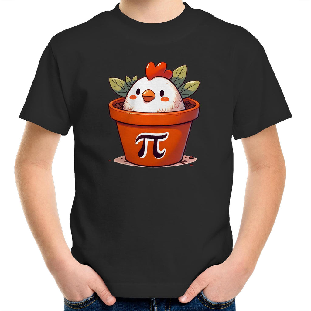 Chicken Pot Pi - Kids Youth T-Shirt Black Kids Youth T-shirt animal Maths Printed In Australia
