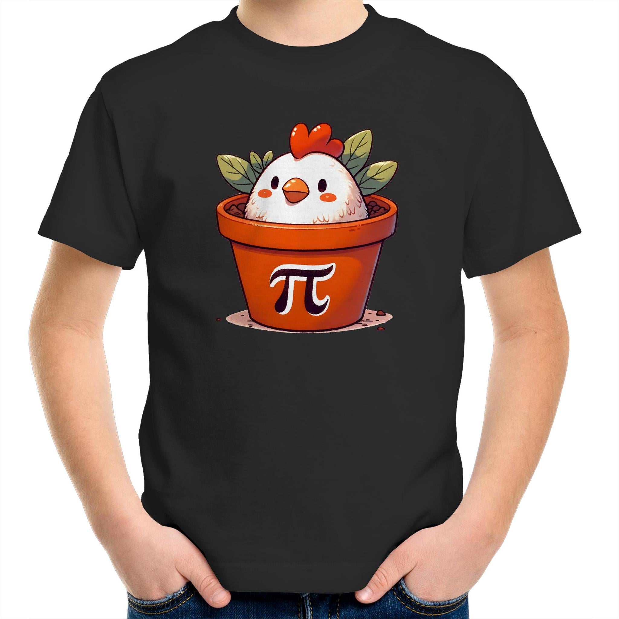 Chicken Pot Pi - Kids Youth T-Shirt Black Kids Youth T-shirt animal Maths Printed In Australia