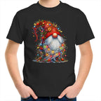 Christmas Gnome Wrapped In Lights - Kids Youth T-Shirt Black Kids Christmas T-shirt Christmas Printed In Australia