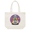 Coffee, Alien, UFO, Take Me To Your Brewer Shoulder Canvas Tote Bag Default Title Large Tote Bag Coffee Printed In Australia Sci Fi