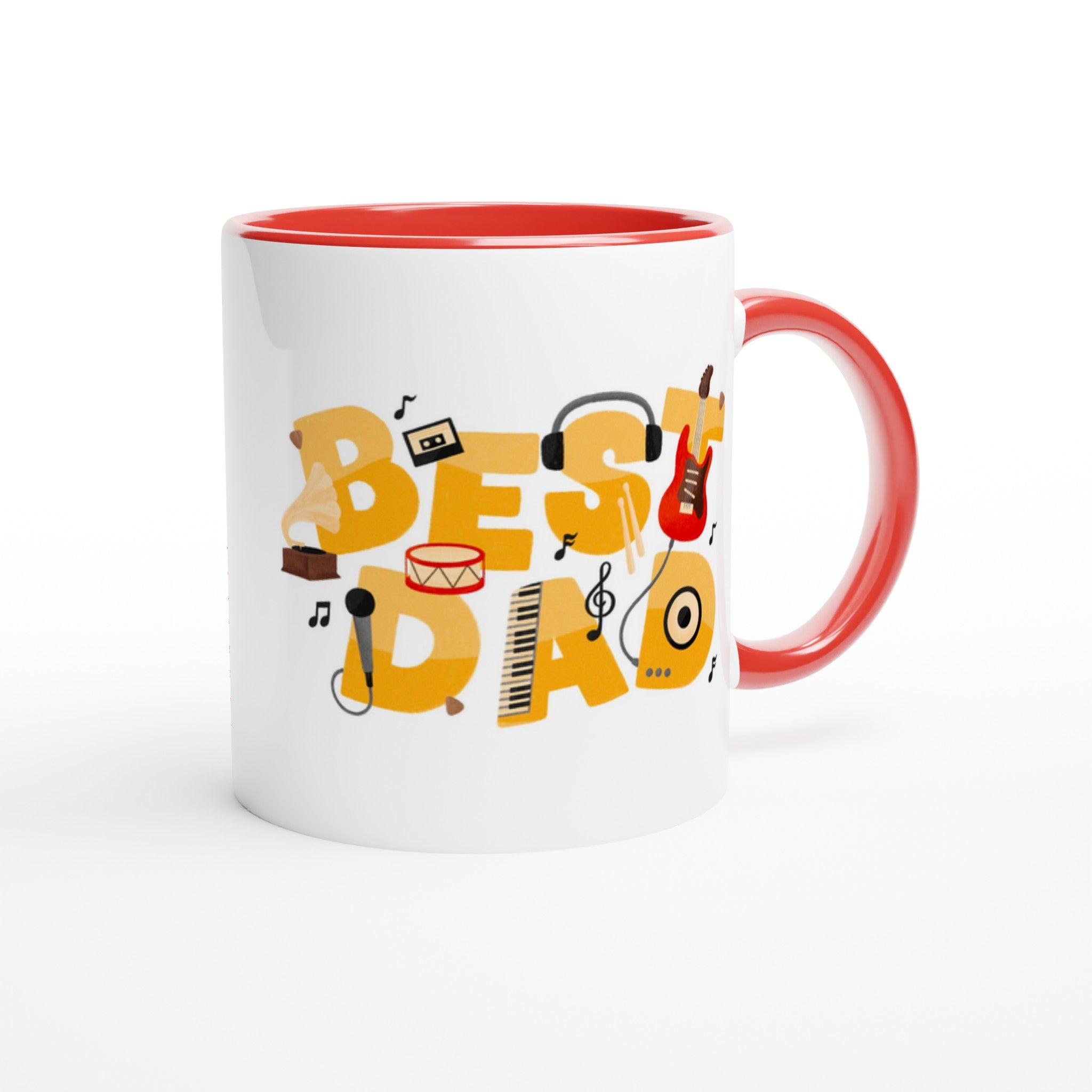 Best Dad - White 11oz Ceramic Mug with Colour Inside Colour 11oz Mug Dad Globally Fulfilled