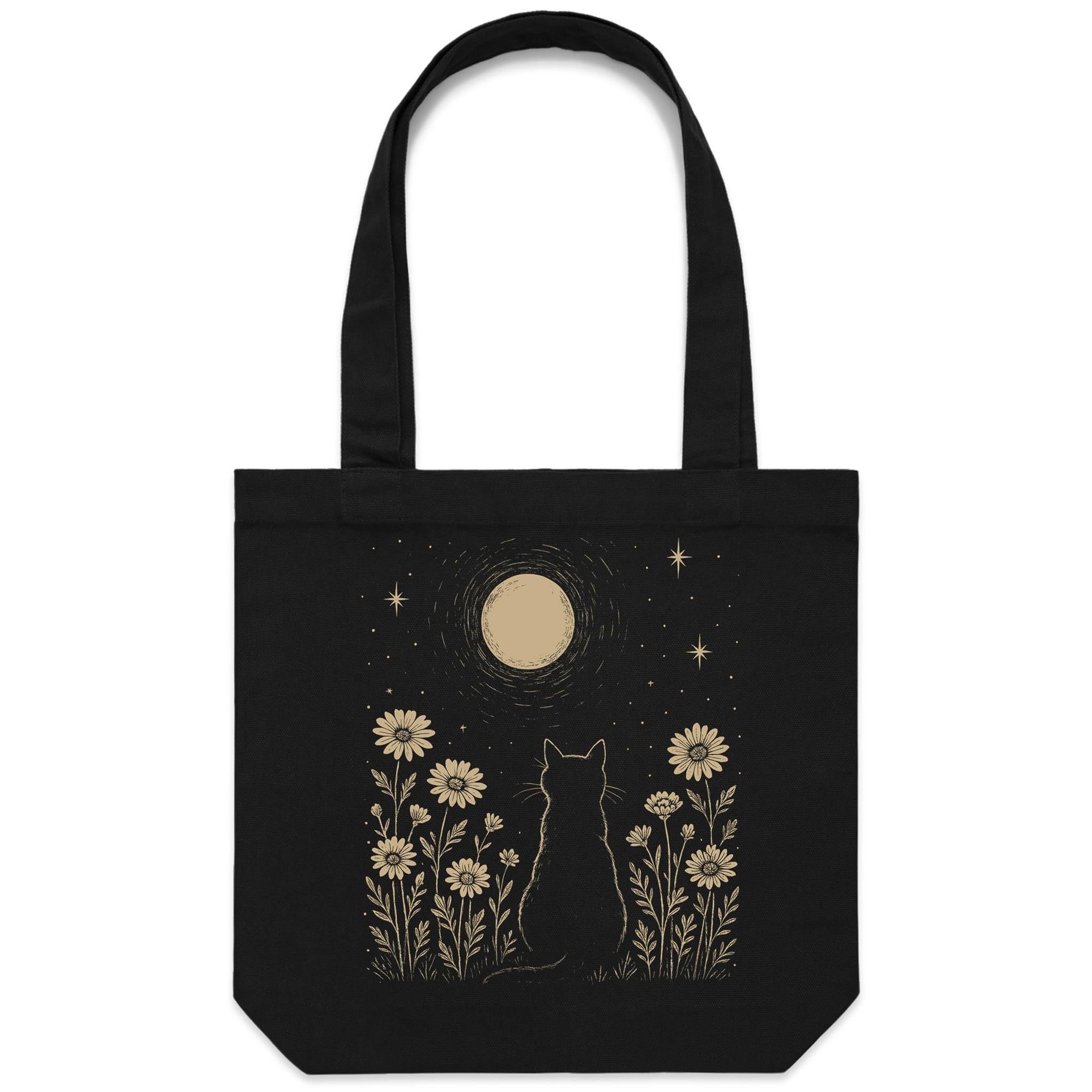Whimsical Cat And Moon - Canvas Tote Bag
