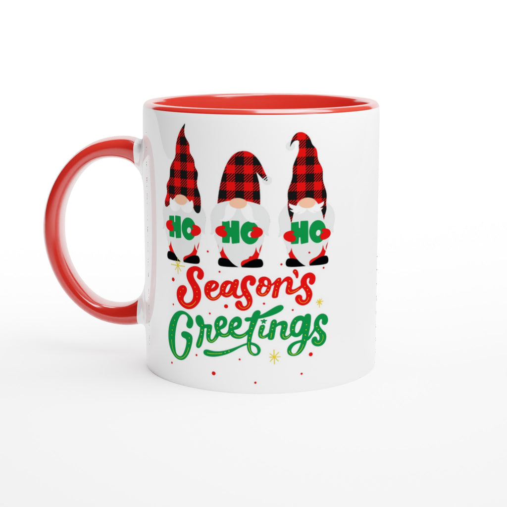 Christmas Gnome, Season's Greetings - White 11oz Ceramic Mug with Colour Inside Ceramic Red Christmas Colour Mug Christmas Globally Fulfilled