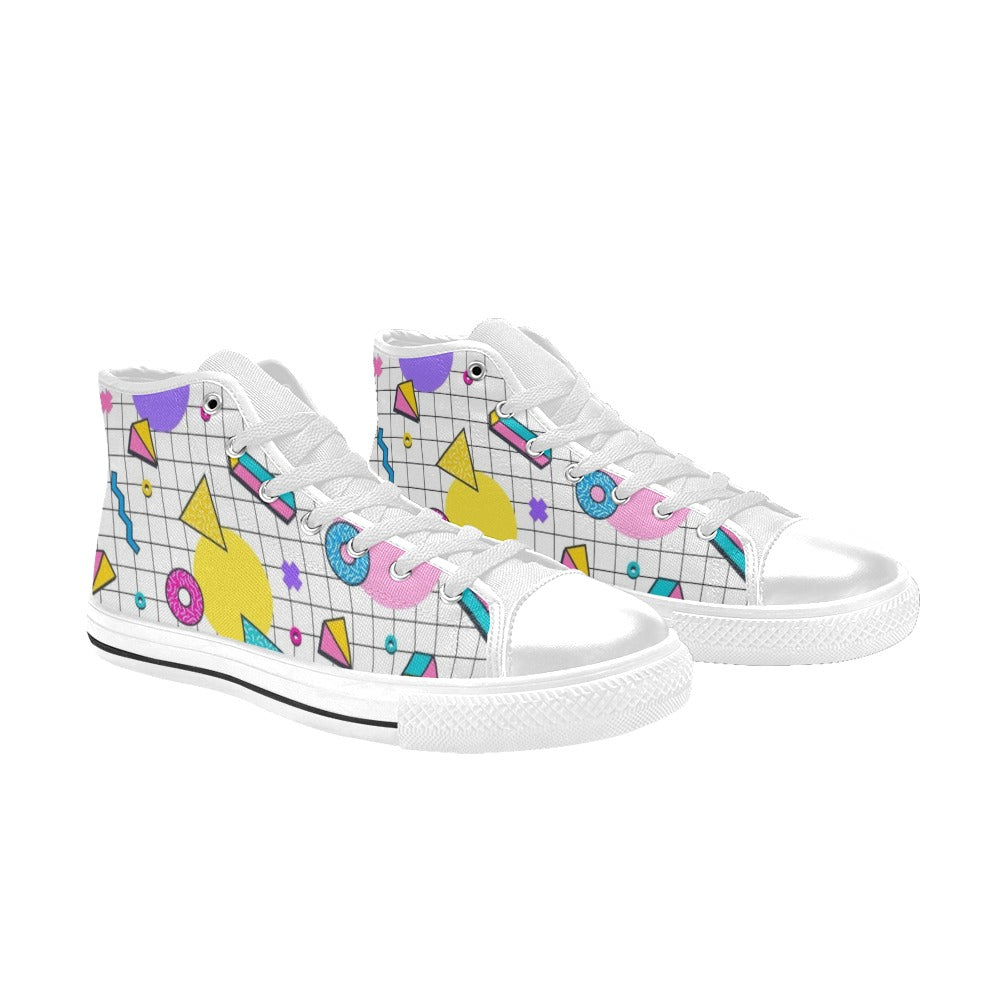 80's Grid Women's High Top Canvas Shoes Womens Classic High Top Shoes Printed Offshore Retro