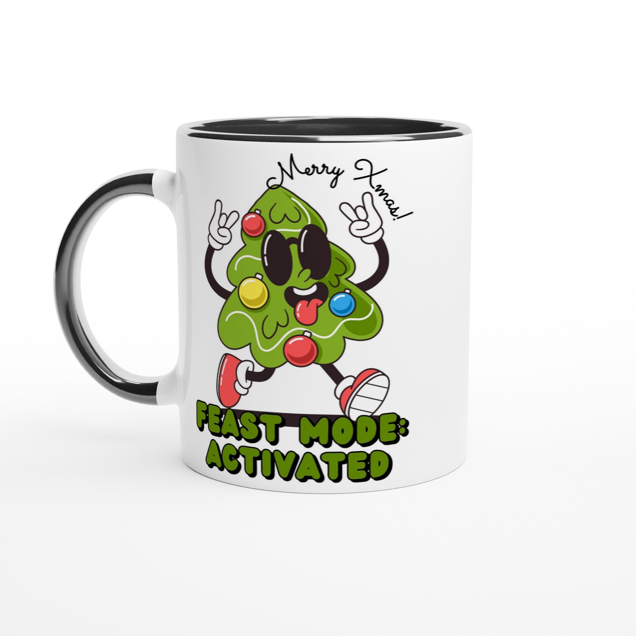 Christmas Feast Mode Activated - White 11oz Ceramic Mug with Colour Inside Ceramic Black Christmas Colour Mug Christmas Globally Fulfilled