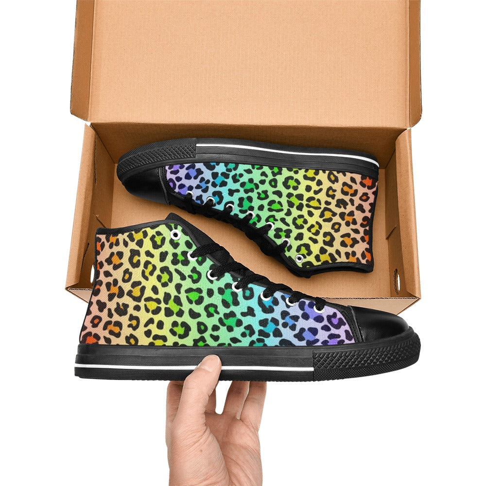 Rainbow Leopard Print Women's High Top Canvas Shoes Womens Classic High Top Shoes Printed Offshore