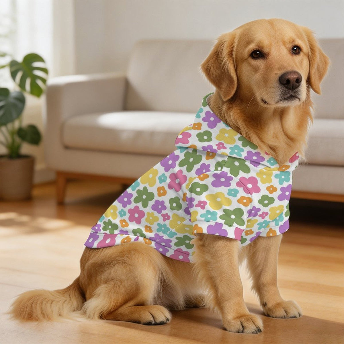 Pastel Flowers Pet Hoodie (Large Size)