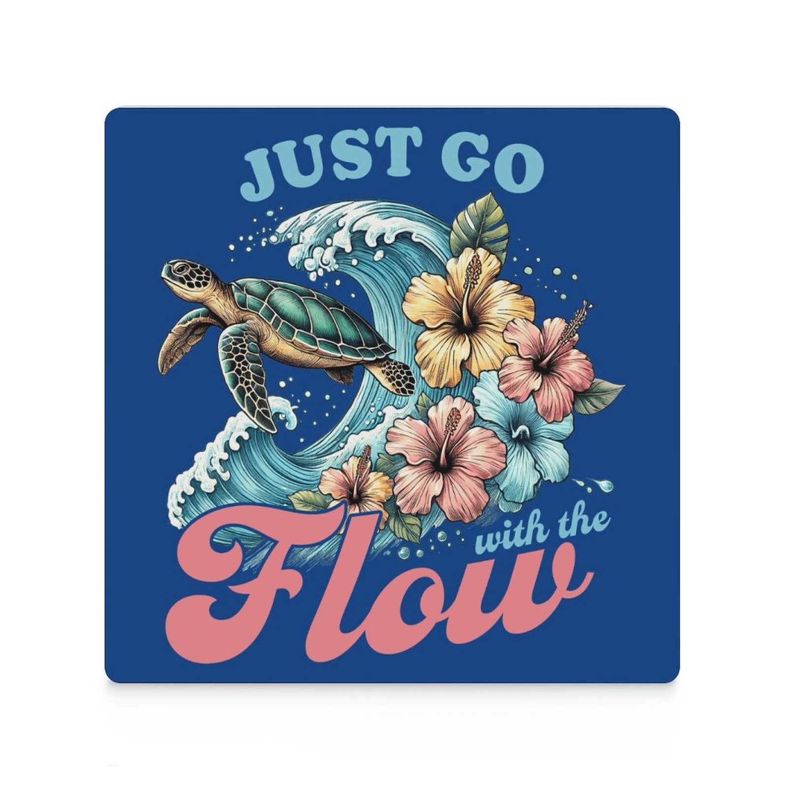 Just Go With The Flow, Turtle - Ceramic Coasters (Square) Ceramic Coasters animal Printed Offshore