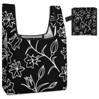 Black And White Floral - Collapsible Shopping Bag