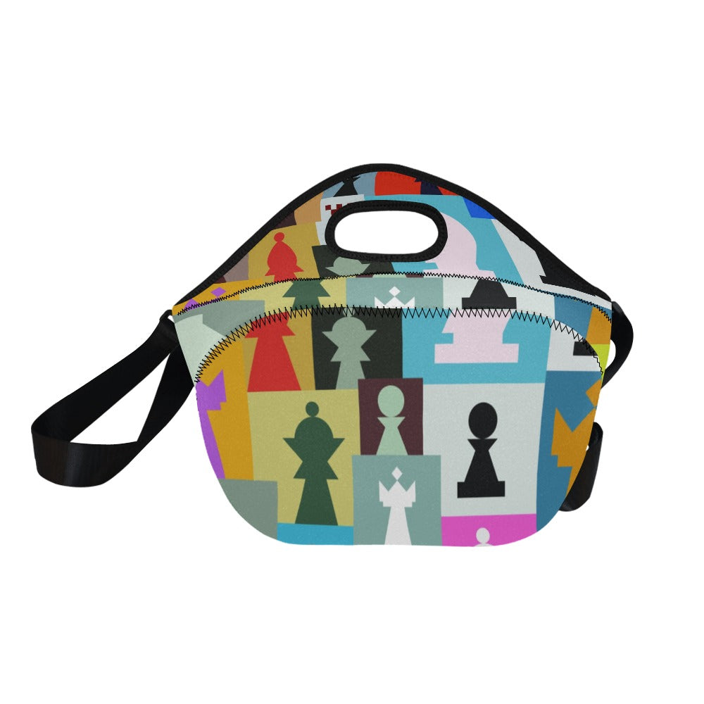 Colourful Chess Neoprene Lunch Bag/Large (Model 1669) Neoprene Lunch Bag Chess Games Printed Offshore