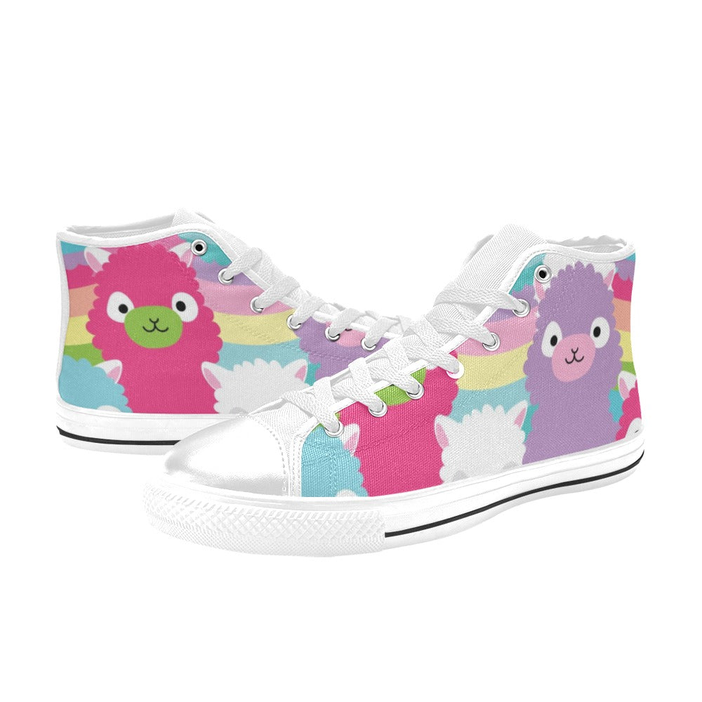 Cute Alpaca - Kids High Top Canvas Shoes