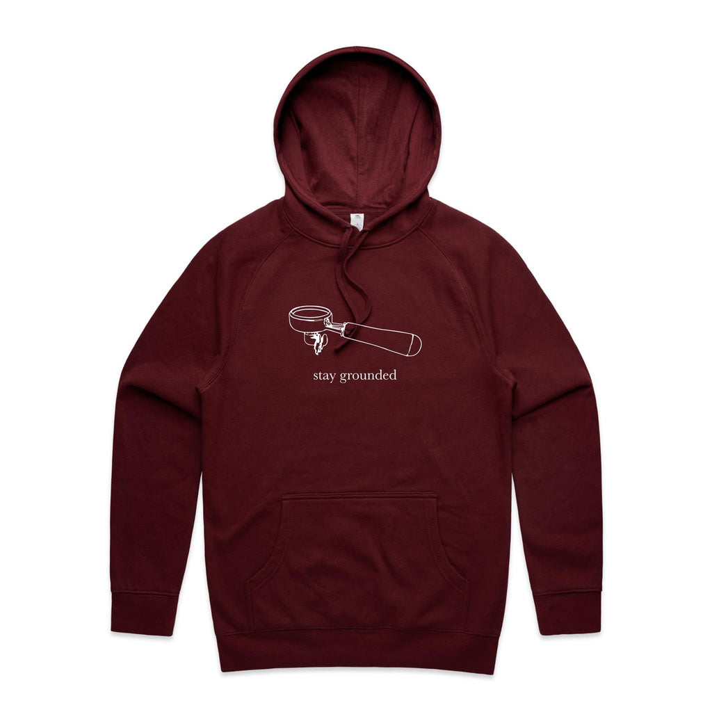 Stay Grounded, Coffee Portafilter Men's AS Colour Hoodie Burgundy Mens Hoodie Coffee Printed In Australia