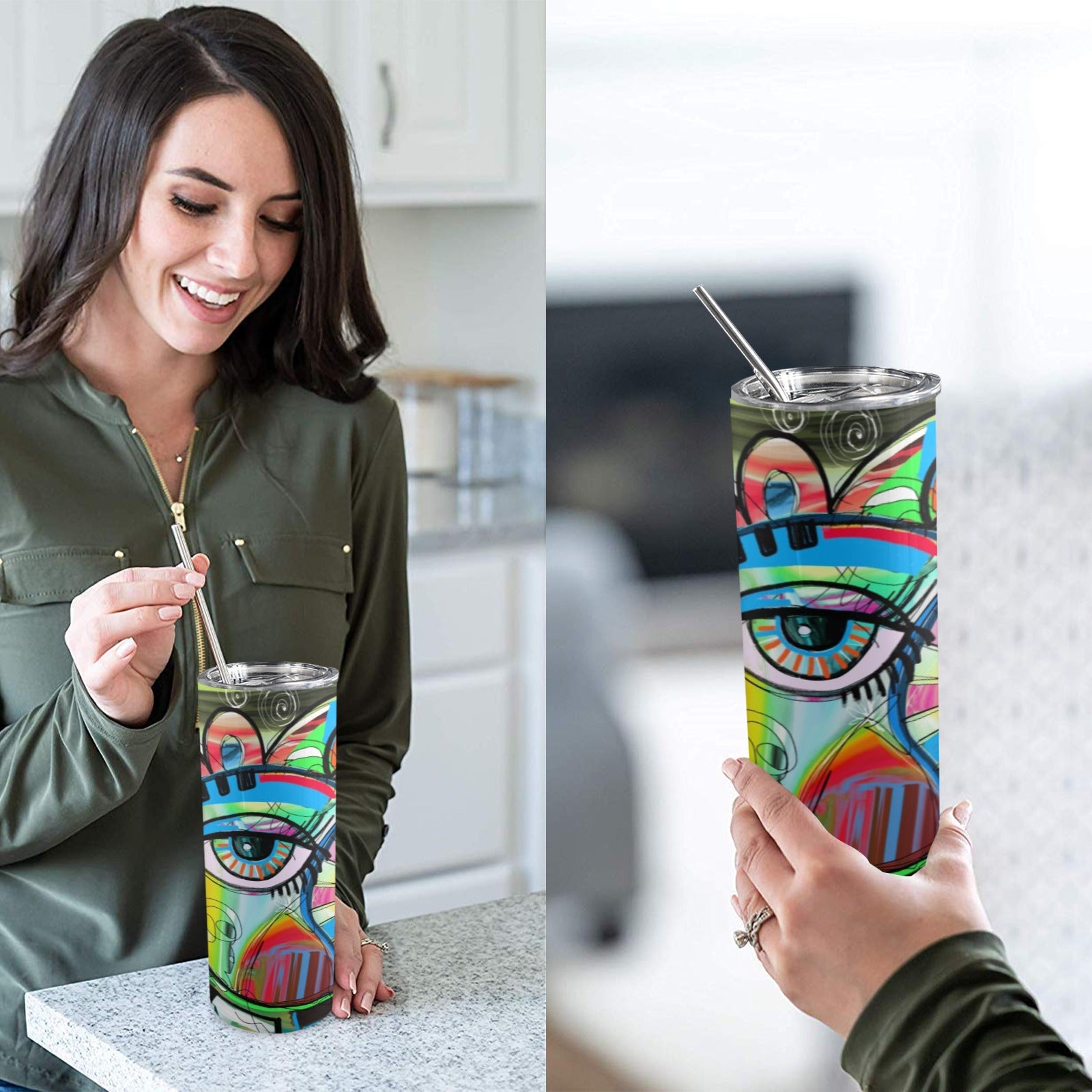 Graffiti Bird - 20oz Tall Skinny Tumbler with Lid and Straw