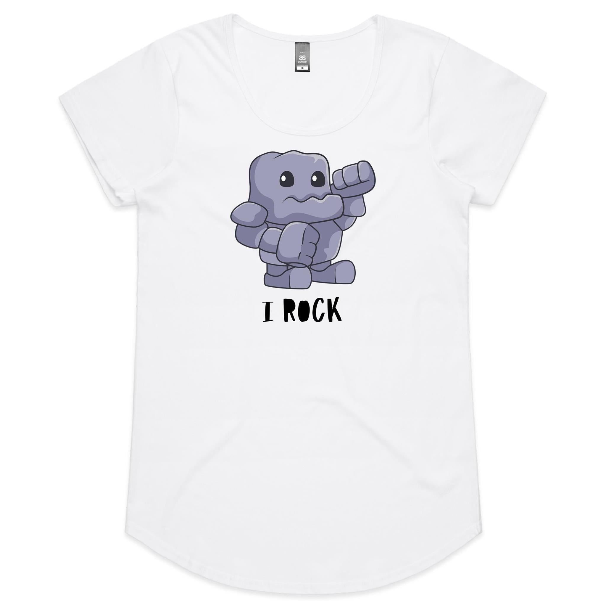 I Rock - Womens Scoop Neck T-Shirt White Womens Scoop Neck T-shirt Music Printed In Australia
