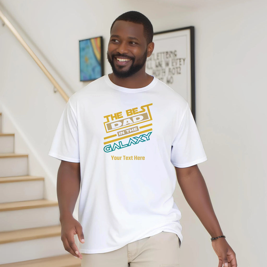 Personalised - The Best Dad In The Galaxy - Classic Unisex Crewneck T-shirt | Gildan® 64000 White Personalised T-shirt Globally Fulfilled