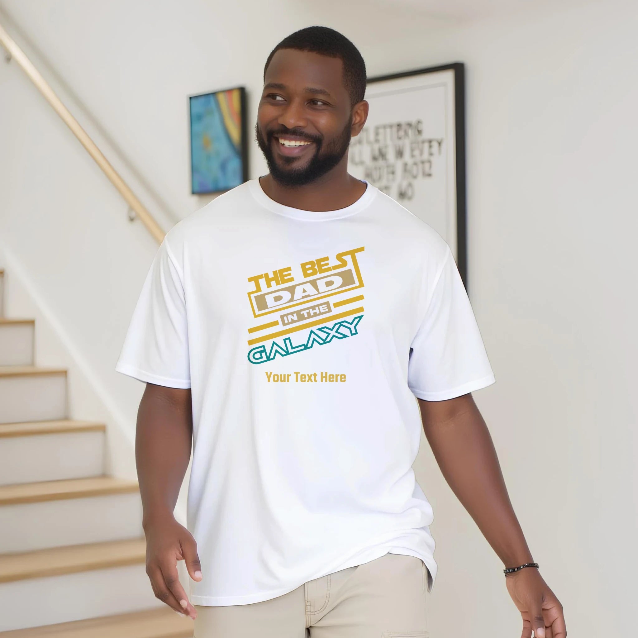 Personalised - The Best Dad In The Galaxy - Classic Unisex Crewneck T-shirt | Gildan® 64000 White Personalised T-shirt Globally Fulfilled