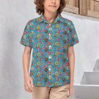 Doughnuts On Blue Kids Youth Short Sleeve Button Up Shirt