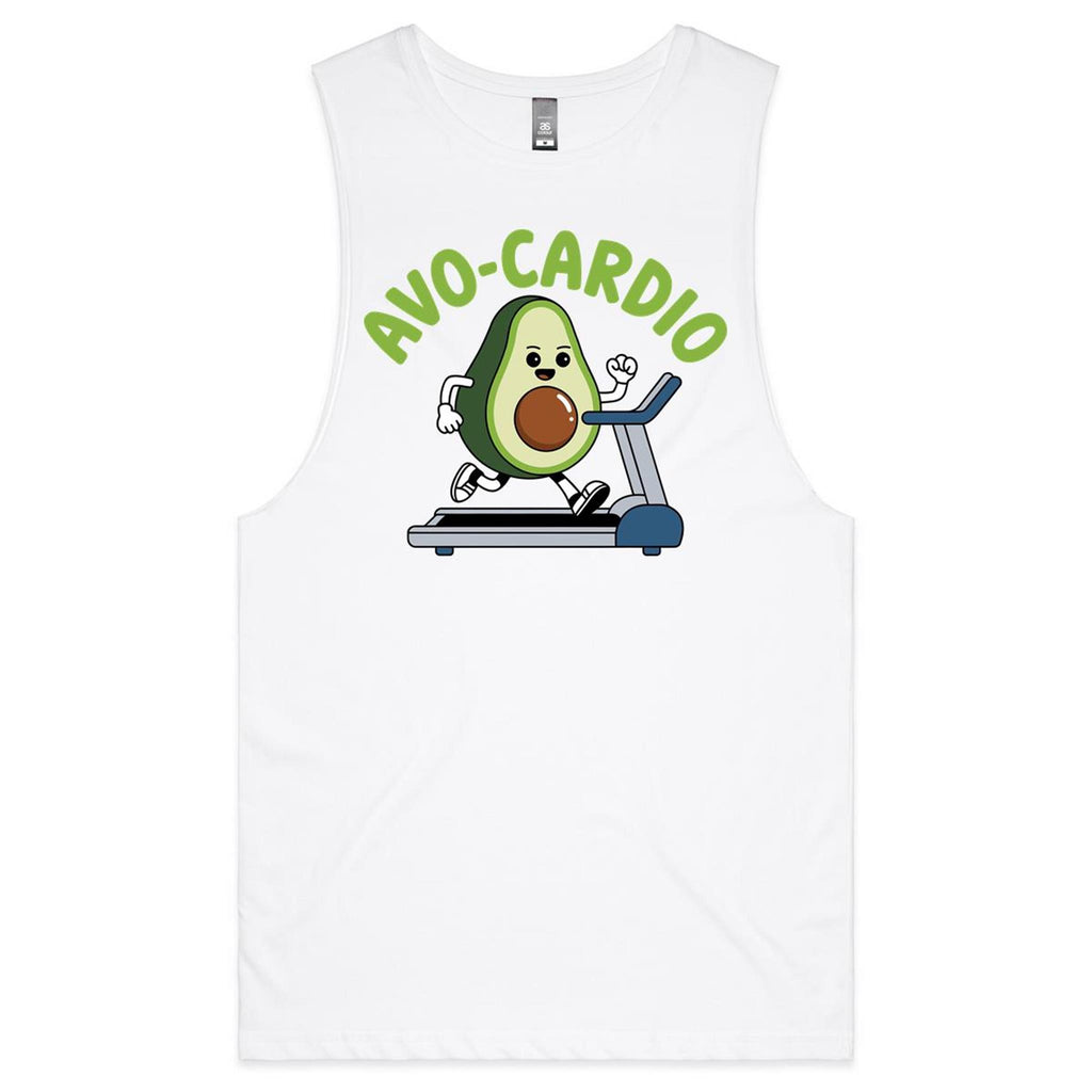 Avo-Cardio, Avocado Treadmill - Tank Top Tee White Drop Arm Tank Top Fitness Printed In Australia
