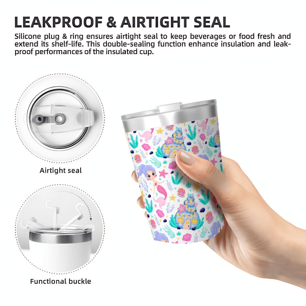 Mermaid World Small Stainless Steel Travel Mug Cup 12oz/350ml