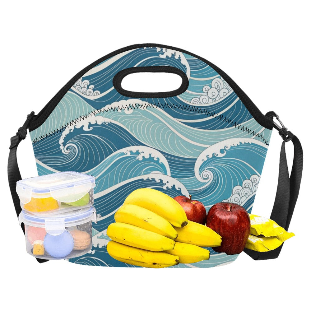 Ocean Waves Neoprene Lunch Bag/Large (Model 1669) Neoprene Lunch Bag Ocean Printed Offshore
