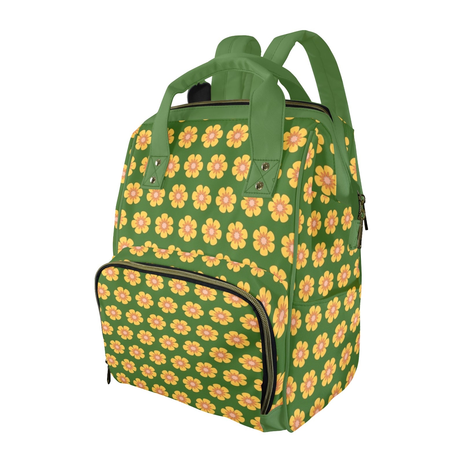 Yellow Flowers On Green Multi-Function Backpack, Nappy / Diaper Bag One Size Multi-function Backpack, Nappy / Diaper Bag Plants Printed Offshore