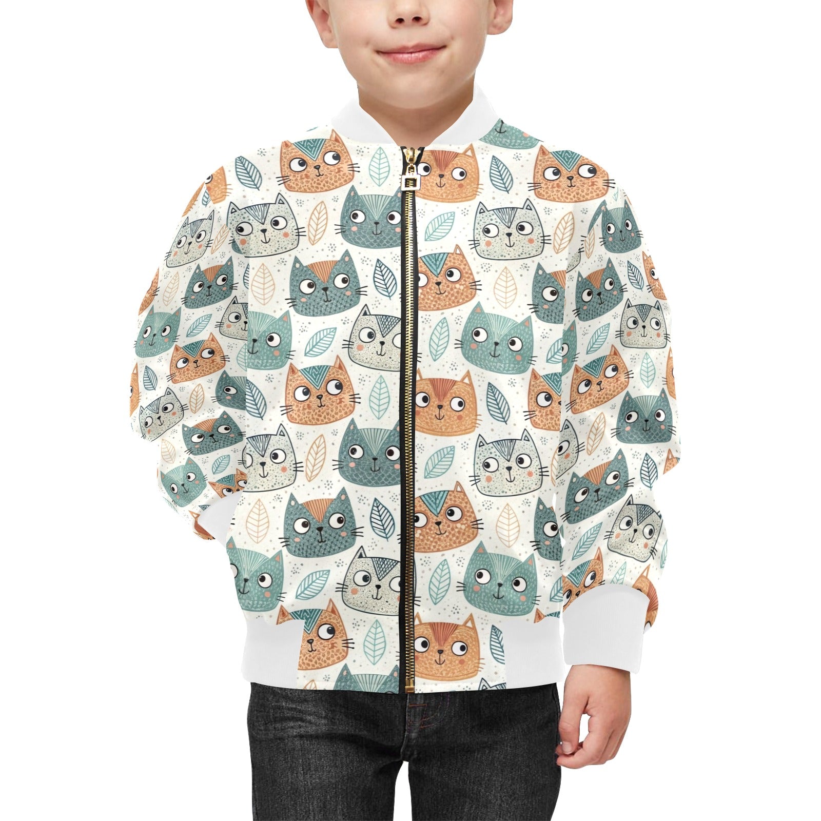 Cute Cat Faces Kids Bomber Jacket Kids Bomber Jacket animal Printed Offshore