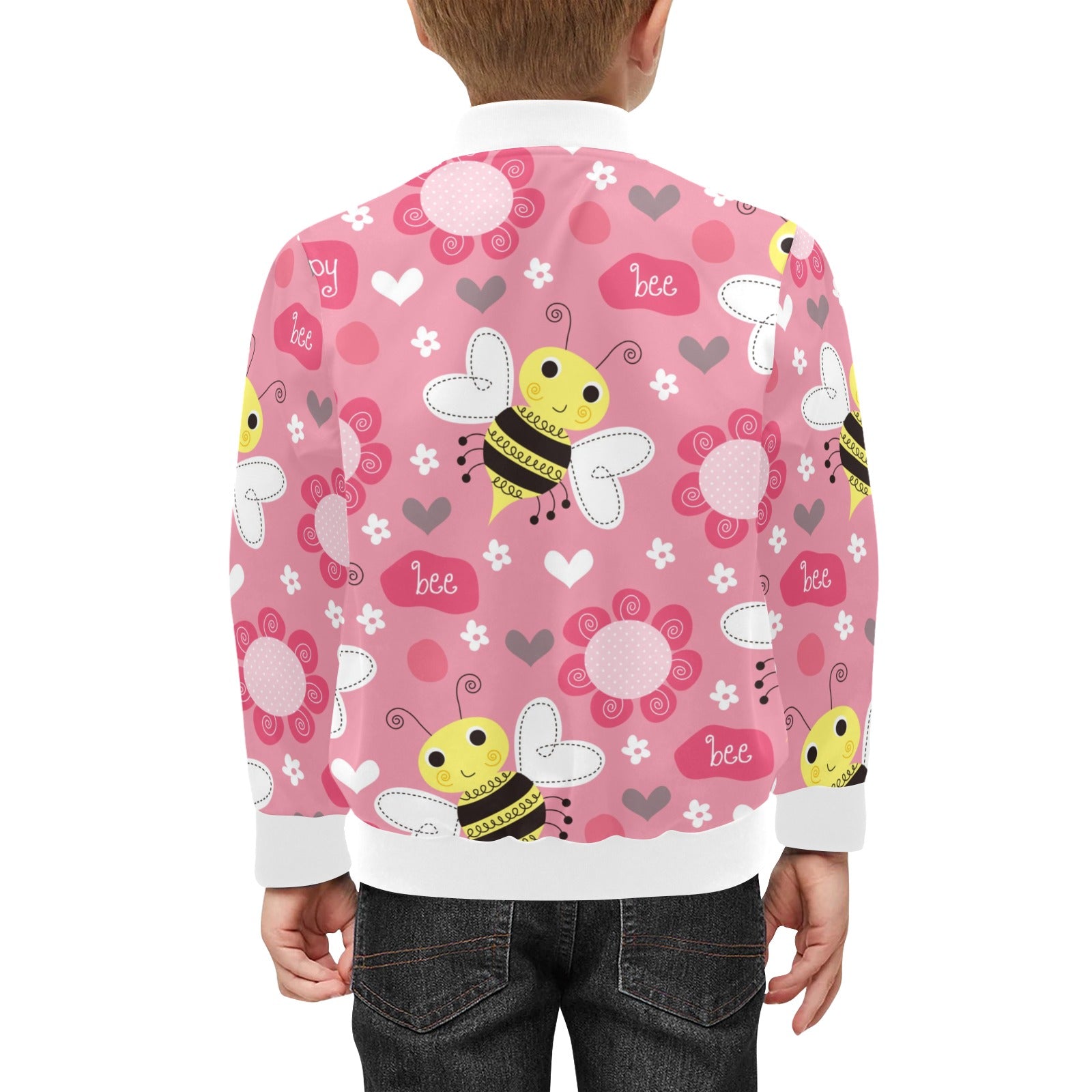 Bees On Pink Kids Bomber Jacket Kids Bomber Jacket animal Printed Offshore
