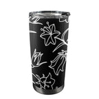 Black And White Floral - 20oz Mobile Tumbler with Lid (Black Lock) One Size 20oz Travel Mug Plants Printed Offshore