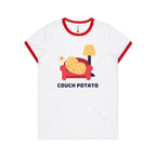 Couch Potato - Women's Ringer Tee White Red Womens Ringer T-shirt Printed In Australia