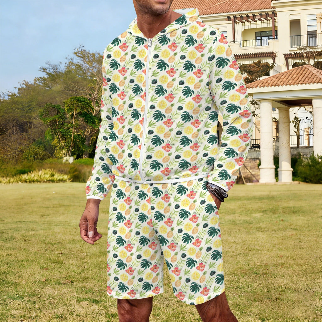 Pineapple Tropical Men's Lightweight Sun Hoodie & Shorts Set Men's Lightweight Sun Hoodie & Shorts Printed Offshore