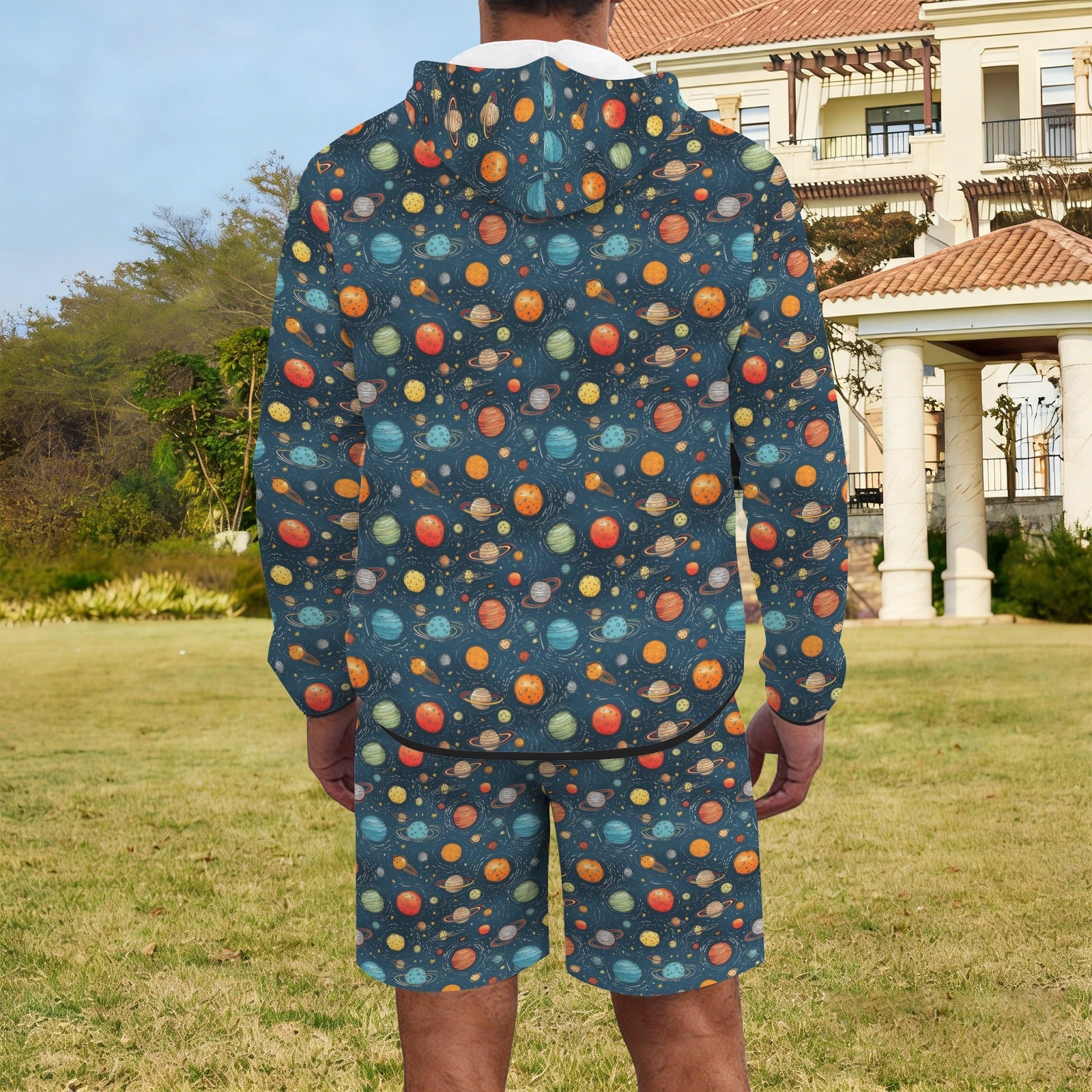 Galaxy Men's Lightweight Sun Hoodie & Shorts Set Men's Lightweight Sun Hoodie & Shorts Printed Offshore Space