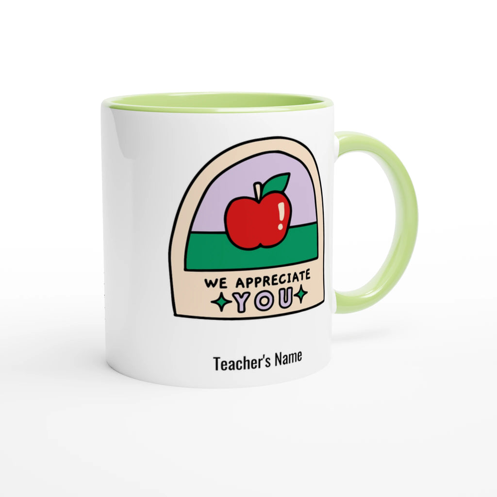 Personalise - We Appreciate You, Teacher, Apple - White 11oz Ceramic Mug with Colour Inside Personalised 11oz Mug