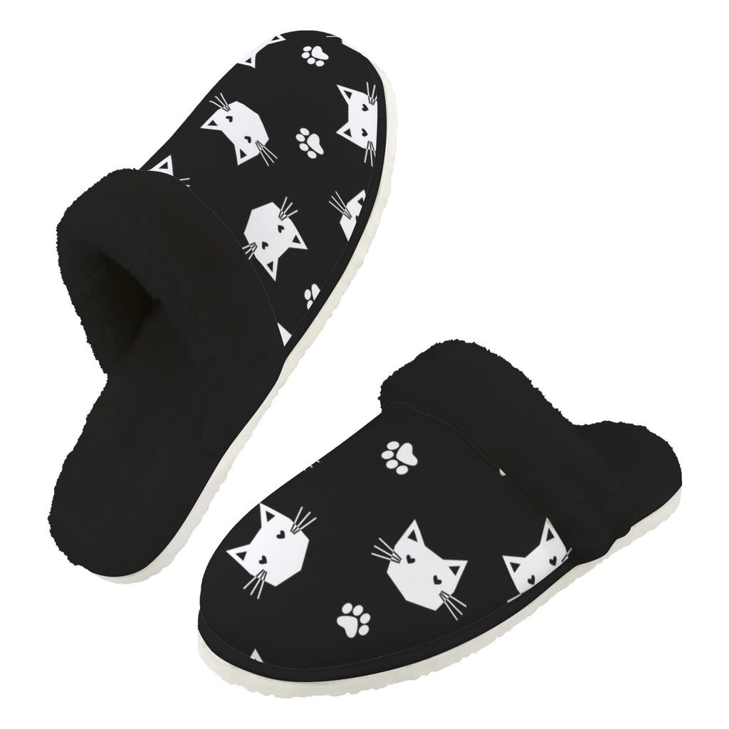 Geometric Cat Faces Men's Fur Trim Thick-Sole Indoor Slippers 2XL Men's Fur Trimmed Slippers animal Printed Offshore