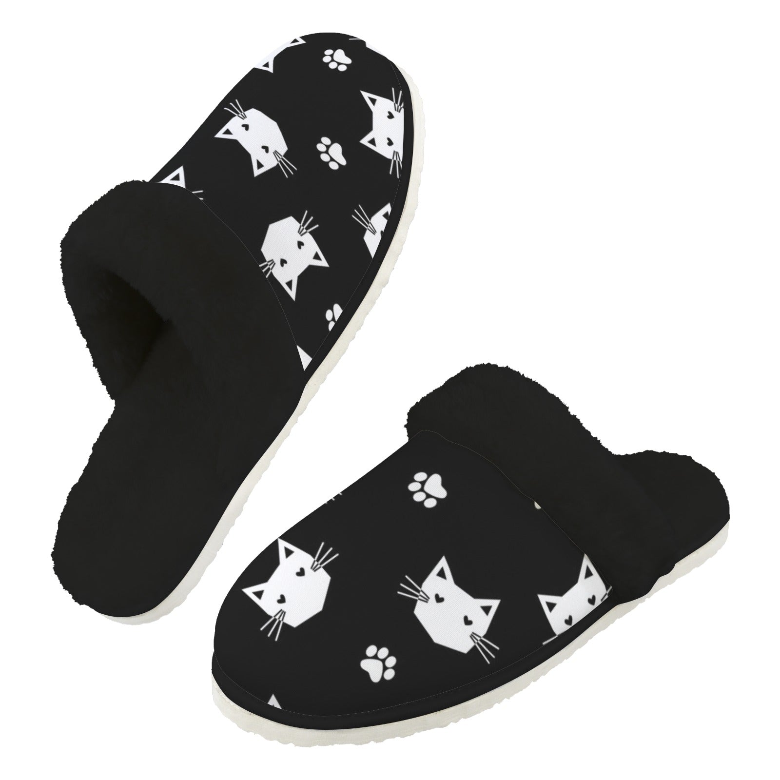 Geometric Cat Faces Men's Fur Trim Thick-Sole Indoor Slippers 2XL Men's Fur Trimmed Slippers animal Printed Offshore