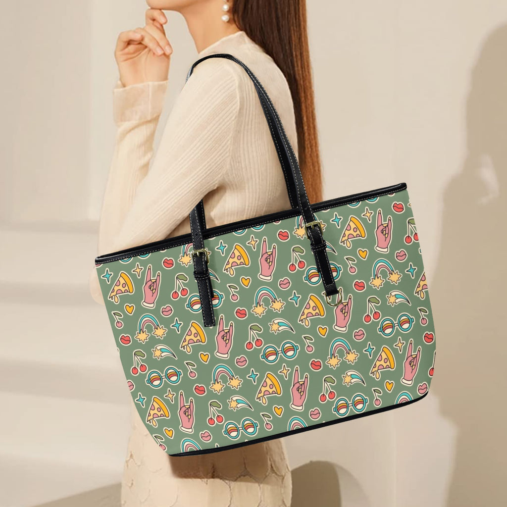 Groovy Retro PU Leather Tote Bag Large